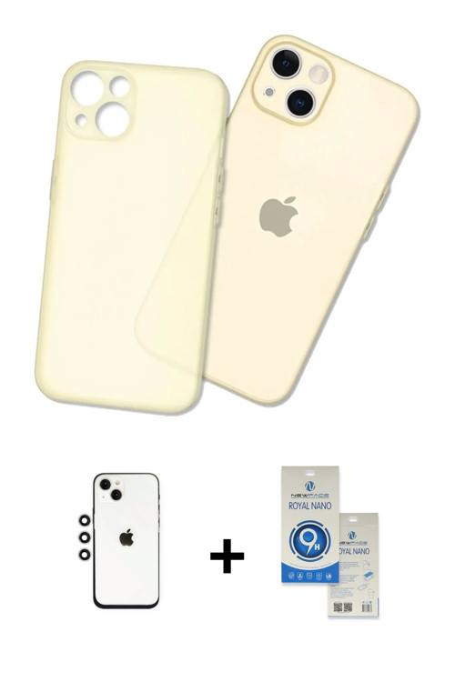 ieg™ iPhone 14 Kılıf Atlas Minimal Prime - Şeffaf Royal Nano Ekran Koruyucu + Gümüş Shine Kamera Len
