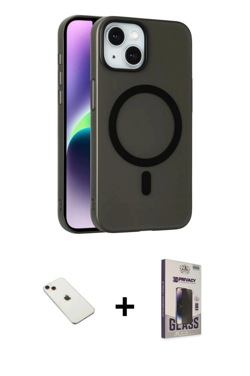 ieg™ iPhone 14 Kılıf Çekirdek Modern Prime - Siyah Bilvis Hayalet Cam Ekran Koruyucu + Kırmızı Diamo