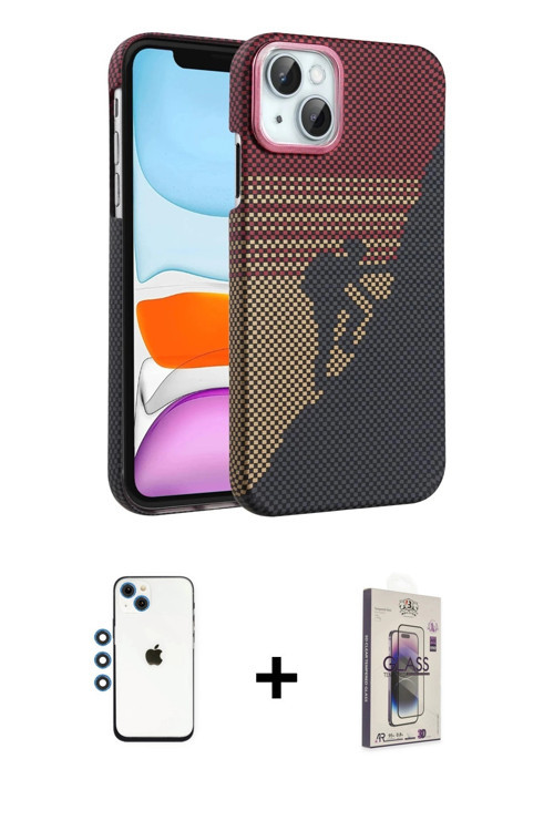 ieg™ iPhone 14 Kılıf Doruk Serisi - Siyah Bilvis 3D Cam Ekran Koruyucu + Mavi Shine Kamera Lens