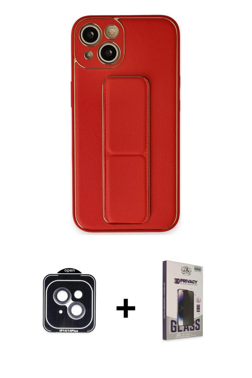 ieg™ iPhone 14 Kılıf Akış Doku - Siyah Bilvis Hayalet Cam Ekran Koruyucu + Siyah PVD Metal Kamera Le