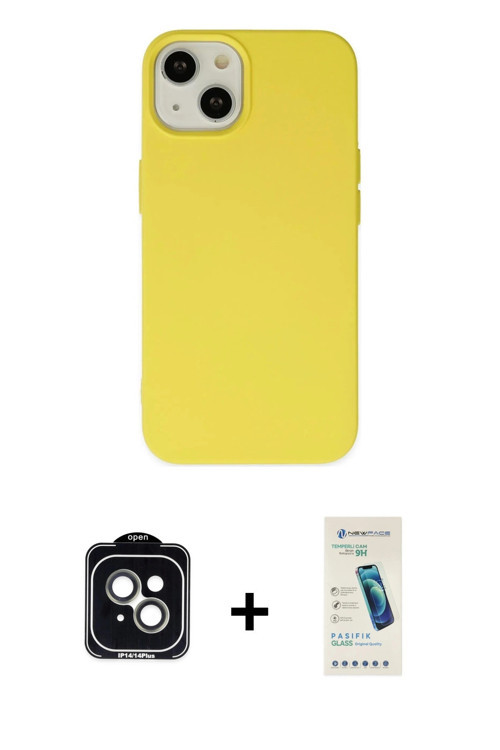 ieg™ iPhone 14 Kılıf Ahenk Serisi - Şeffaf Pasifik Cam Ekran Koruyucu + Yeşil PVD Metal Kamera Lens