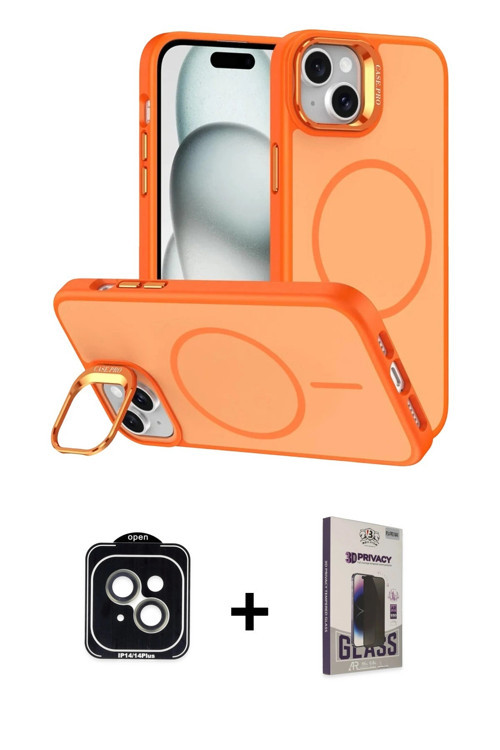 ieg™ iPhone 14 Kılıf Çekirdek Klasik - Siyah Bilvis Hayalet Cam Ekran Koruyucu + Yeşil PVD Metal Kam