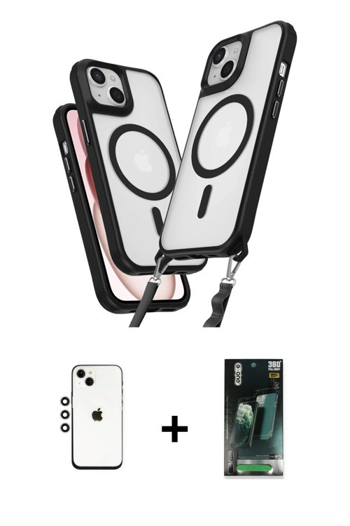 ieg™ iPhone 14 Kılıf Atlas Doku Koleksiyonu - Şeffaf 360 Full Body Arka Koruyucu + Gümüş Shine Kamer