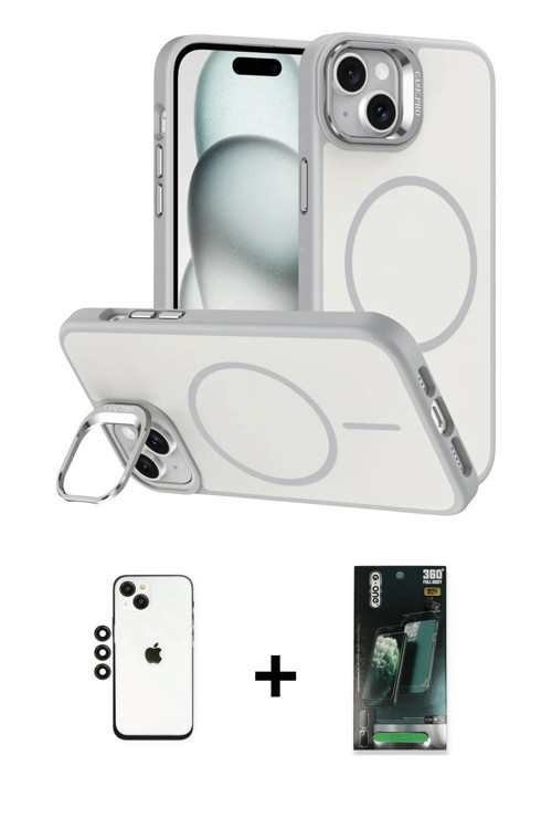 ieg™ iPhone 14 Kılıf Çekirdek Klasik - Şeffaf 360 Full Body Arka Koruyucu + Siyah Shine Kamera Lens