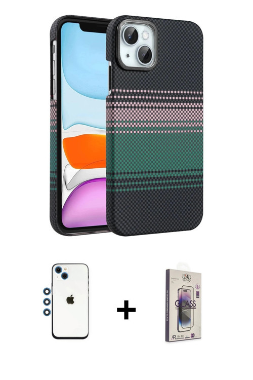 ieg™ iPhone 14 Kılıf Doruk Serisi - Siyah Bilvis 3D Cam Ekran Koruyucu + Mavi Shine Kamera Lens
