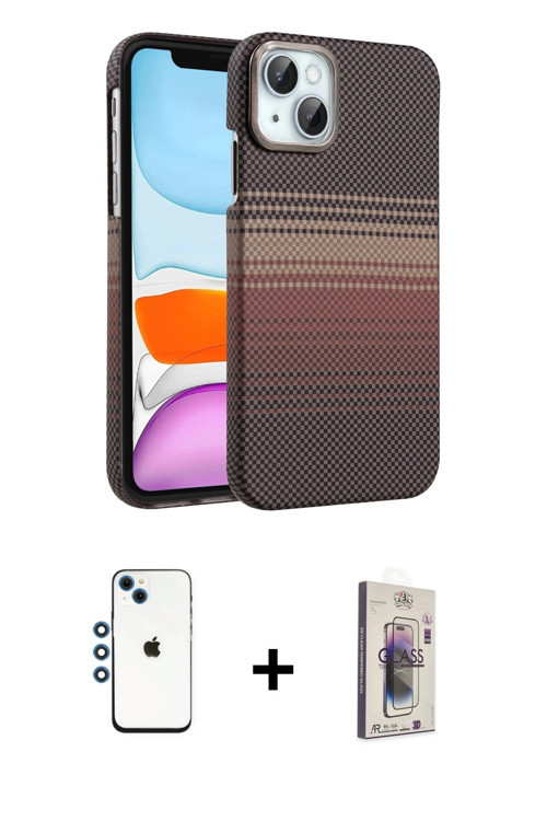 ieg™ iPhone 14 Kılıf Doruk Serisi - Siyah Bilvis 3D Cam Ekran Koruyucu + Mavi Shine Kamera Lens