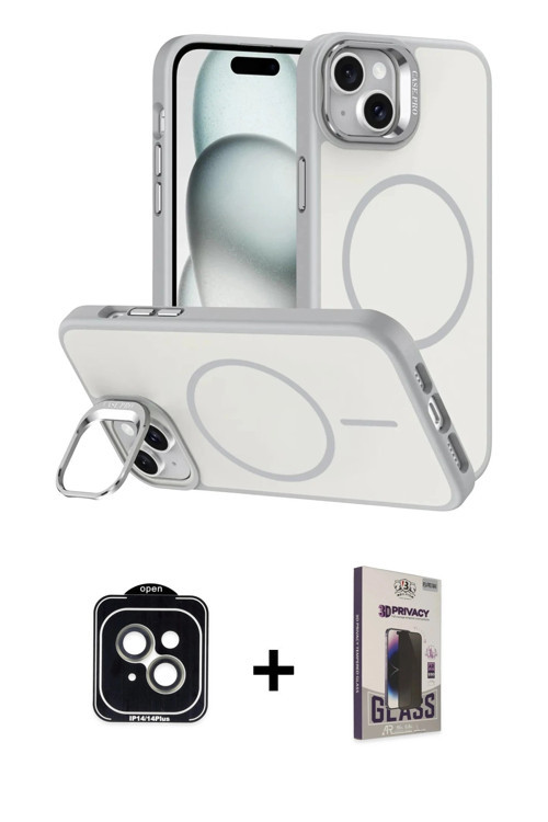 ieg™ iPhone 14 Kılıf Çekirdek Klasik - Siyah Bilvis Hayalet Cam Ekran Koruyucu + Yeşil PVD Metal Kam