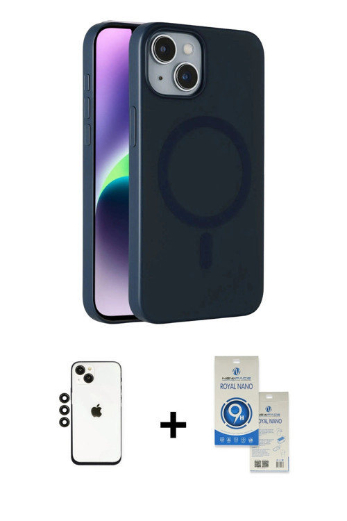 ieg™ iPhone 14 Kılıf Çekirdek Modern Prime - Şeffaf Royal Nano Ekran Koruyucu + Siyah Shine Kamera L