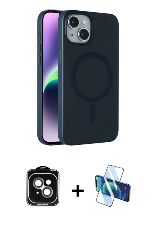 ieg™ iPhone 14 Kılıf Çekirdek Modern Prime - Siyah 3D Antistatik Cam Ekran Koruyucu + Yeşil PVD Meta
