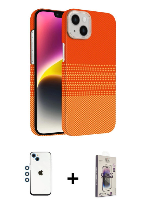 ieg™ iPhone 14 Kılıf Doruk Serisi - Siyah Bilvis 3D Cam Ekran Koruyucu + Mavi Shine Kamera Lens