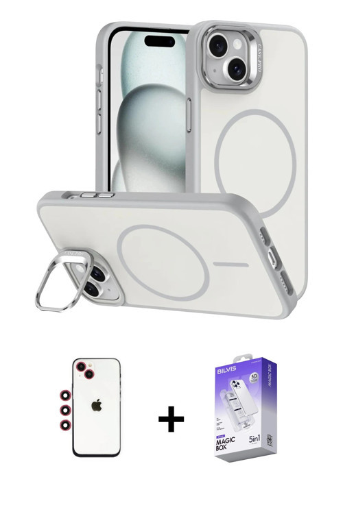 ieg™ iPhone 14 Kılıf Çekirdek Klasik - Siyah Bilvis 5in1 3D Magic Cam Ekran Koruyucu + Kırmızı Shine