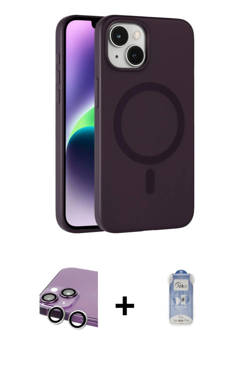 ieg™ iPhone 14 Kılıf Çekirdek Modern Prime - Siyah Joko Magic 5D Cam + Gümüş Raze Metal Kamera Lens