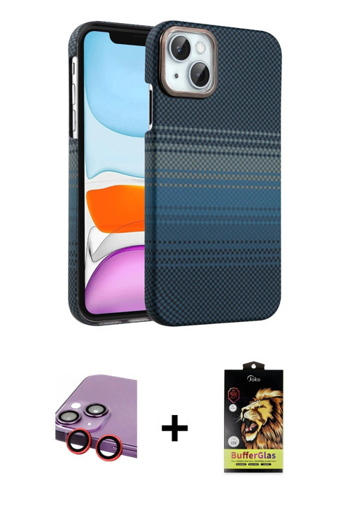 ieg™ iPhone 14 Kılıf Doruk Serisi - Siyah Buffer Cam Ekran Koruyucu + Kırmızı Raze Metal Kamera Lens