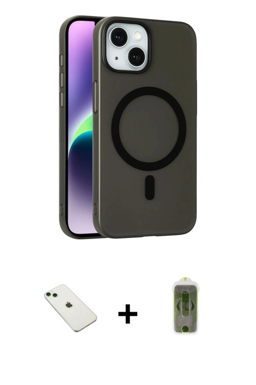ieg™ iPhone 14 Kılıf Çekirdek Modern Prime - Siyah Joko Magic 5D Hayalet Cam + Yeşil Diamond Kamera