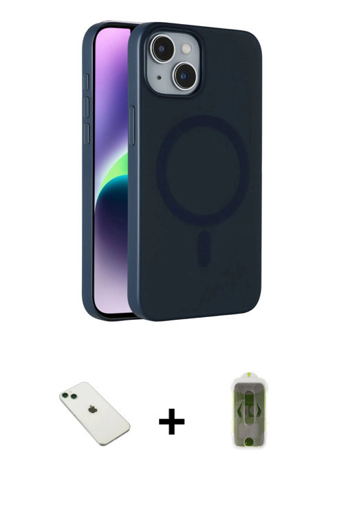 ieg™ iPhone 14 Kılıf Çekirdek Modern Prime - Siyah Joko Magic 5D Hayalet Cam + Yeşil Diamond Kamera