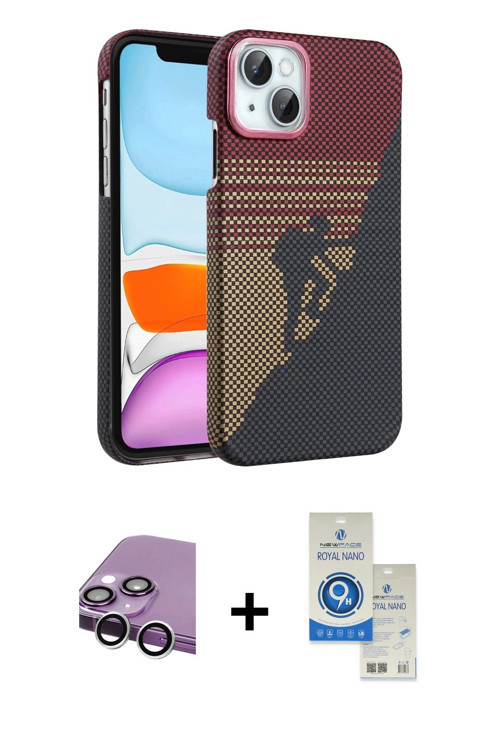 ieg™ iPhone 14 Kılıf Doruk Serisi - Şeffaf Royal Nano Ekran Koruyucu + Gümüş Raze Metal Kamera Lens