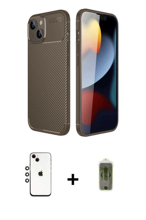 ieg™ iPhone 14 Kılıf Eksen Form Prime - Siyah Joko Magic 5D Hayalet Cam + Gökkuşağı Shine Kamera Len