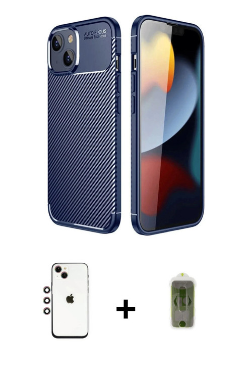 ieg™ iPhone 14 Kılıf Eksen Form Prime - Siyah Joko Magic 5D Hayalet Cam + Gökkuşağı Shine Kamera Len