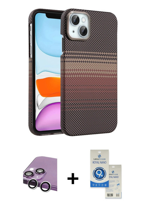 ieg™ iPhone 14 Kılıf Doruk Serisi - Şeffaf Royal Nano Ekran Koruyucu + Gümüş Raze Metal Kamera Lens