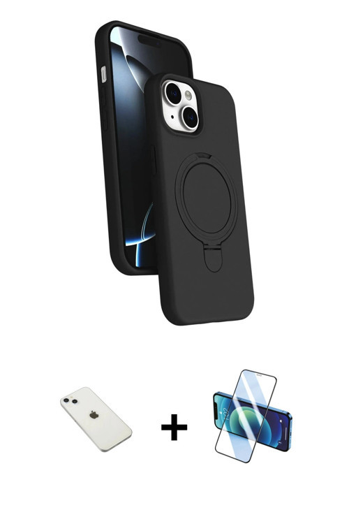 ieg™ iPhone 14 Kılıf İz Işık Koleksiyonu - Siyah 3D Antistatik Cam Ekran Koruyucu + Sierra Blue Diam
