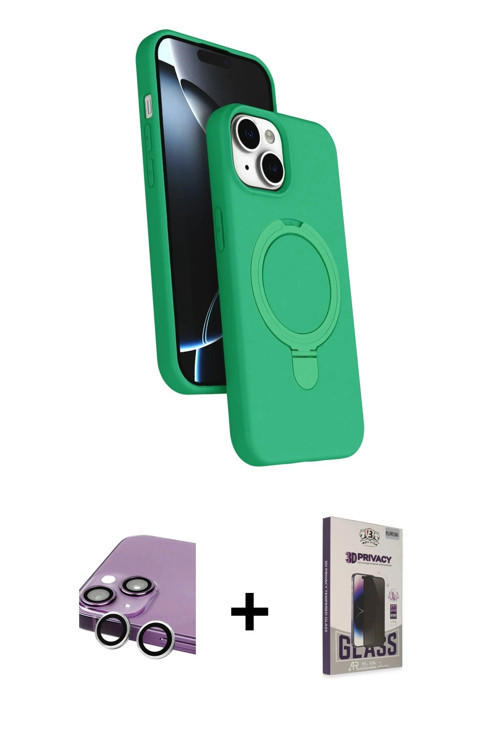 ieg™ iPhone 14 Kılıf İz Işık Koleksiyonu - Siyah Bilvis Hayalet Cam Ekran Koruyucu + Gümüş Raze Meta