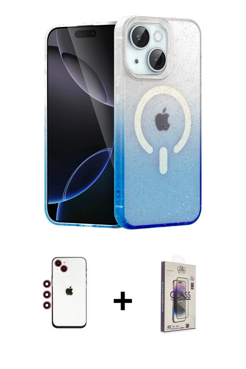 ieg™ iPhone 14 Kılıf Eksen Minimal Özel Seri - Siyah Bilvis 3D Cam Ekran Koruyucu + Kırmızı Shine Ka