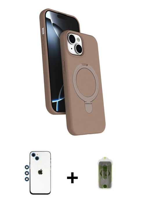 ieg™ iPhone 14 Kılıf İz Işık Koleksiyonu - Siyah Joko Magic 5D Hayalet Cam + Mavi Shine Kamera Lens