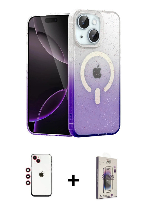 ieg™ iPhone 14 Kılıf Eksen Minimal Özel Seri - Siyah Bilvis 3D Cam Ekran Koruyucu + Kırmızı Shine Ka