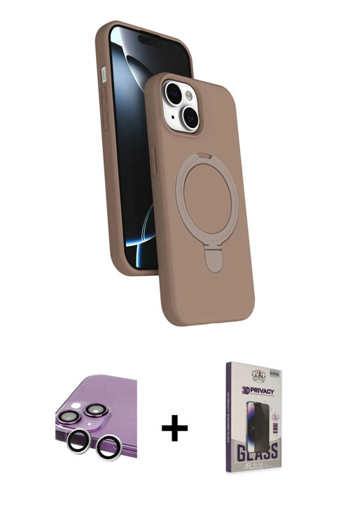 ieg™ iPhone 14 Kılıf İz Işık Koleksiyonu - Siyah Bilvis Hayalet Cam Ekran Koruyucu + Gümüş Raze Meta