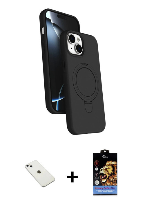 ieg™ iPhone 14 Kılıf İz Işık Koleksiyonu - Siyah Buffer Hayalet Cam Ekran Koruyucu + Sierra Blue Dia