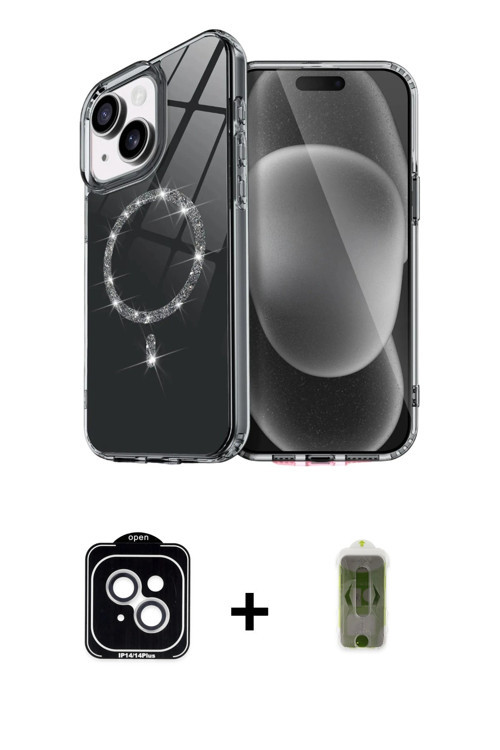 ieg™ iPhone 14 Kılıf Kıvılcım Form Prime - Siyah Joko Magic 5D Hayalet Cam + Gümüş PVD Metal Kamera