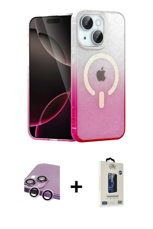 ieg™ iPhone 14 Kılıf Eksen Minimal Özel Seri - Siyah Bilvis Hayalet Cam Ekran Koruyucu + Mor Raze Me