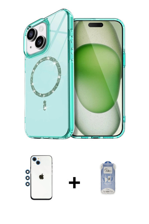 ieg™ iPhone 14 Kılıf Kıvılcım Form Prime - Siyah Joko Magic 5D Cam + Mavi Shine Kamera Lens