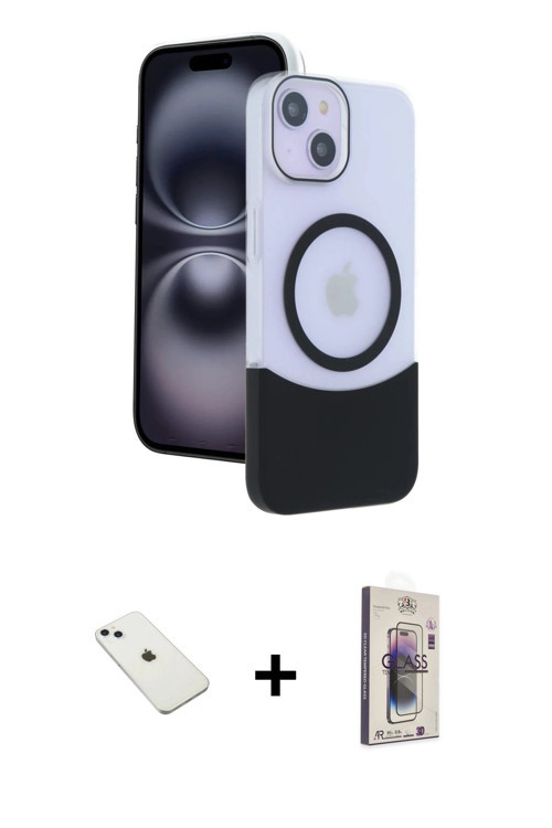 ieg™ iPhone 14 Kılıf Kozmos Form Özel Seri - Siyah Bilvis 3D Cam Ekran Koruyucu + Sierra Blue Diamon