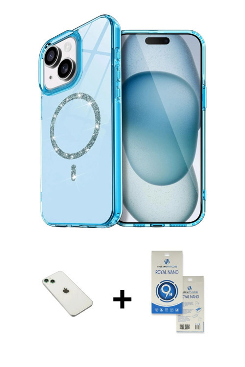 ieg™ iPhone 14 Kılıf Kıvılcım Form Prime - Şeffaf Royal Nano Ekran Koruyucu + Yeşil Diamond Kamera L