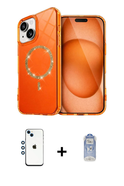 ieg™ iPhone 14 Kılıf Kıvılcım Form Prime - Siyah Joko Magic 5D Cam + Mavi Shine Kamera Lens