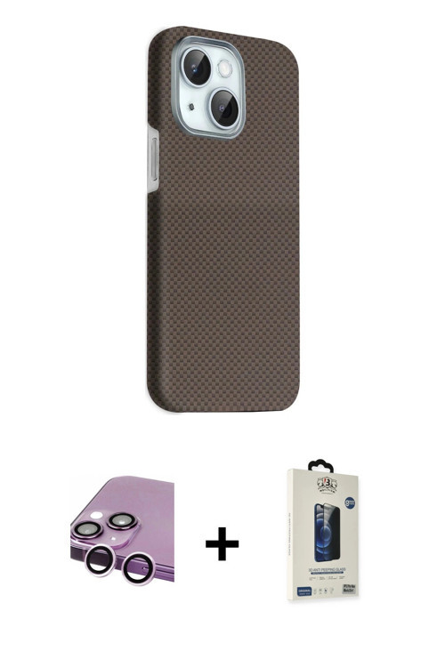 ieg™ iPhone 14 Kılıf Kozmos Klasik Prime - Siyah Bilvis Hayalet Cam Ekran Koruyucu + Mor Raze Metal