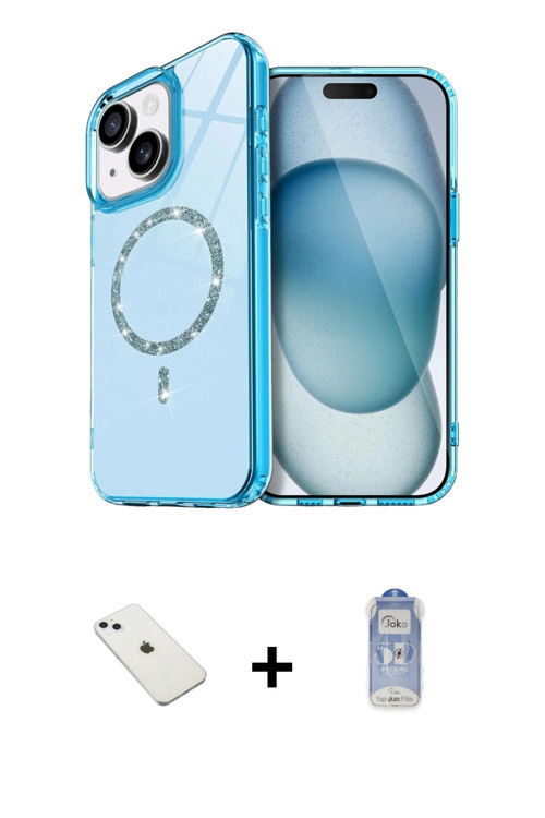 ieg™ iPhone 14 Kılıf Kıvılcım Form Prime - Siyah Joko Magic 5D Cam + Sierra Blue Diamond Kamera Lens