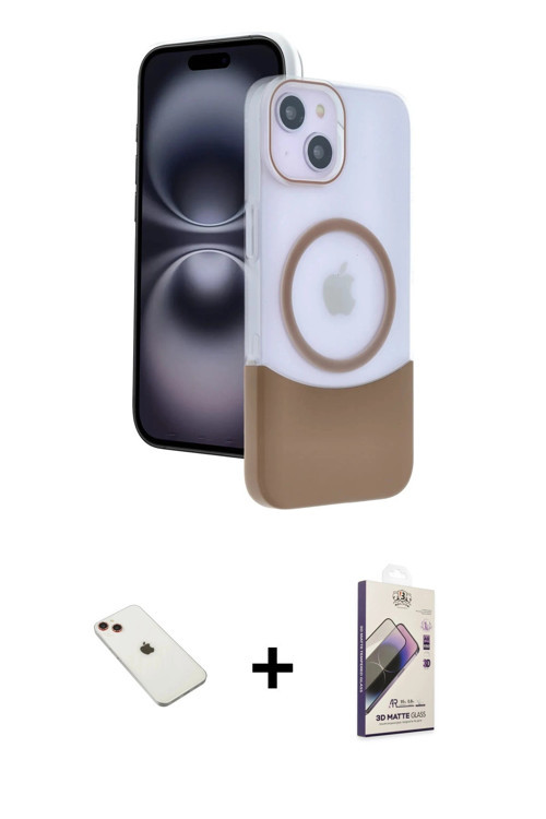ieg™ iPhone 14 Kılıf Kozmos Form Özel Seri - Siyah Bilvis 3D Mat Cam Ekran Koruyucu + Kırmızı Diamon