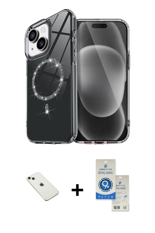 ieg™ iPhone 14 Kılıf Kıvılcım Form Prime - Şeffaf Royal Nano Ekran Koruyucu + Yeşil Diamond Kamera L