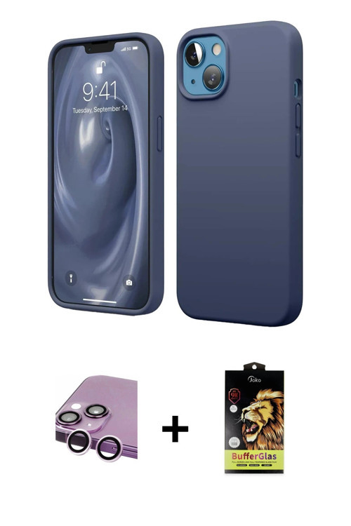 ieg™ iPhone 14 Kılıf Kozmos Yansıma Özel Seri - Siyah Buffer Cam Ekran Koruyucu + Mor Raze Metal Kam