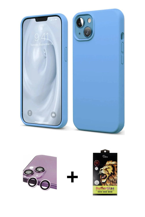 ieg™ iPhone 14 Kılıf Kozmos Yansıma Özel Seri - Siyah Buffer Cam Ekran Koruyucu + Mor Raze Metal Kam