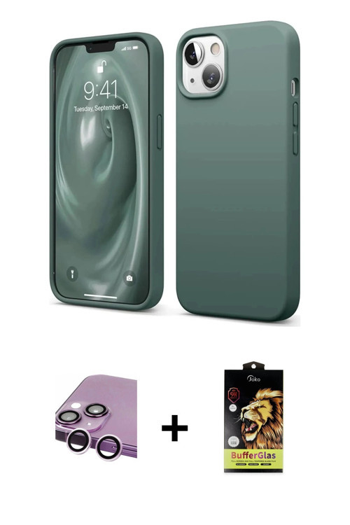 ieg™ iPhone 14 Kılıf Kozmos Yansıma Özel Seri - Siyah Buffer Cam Ekran Koruyucu + Mor Raze Metal Kam