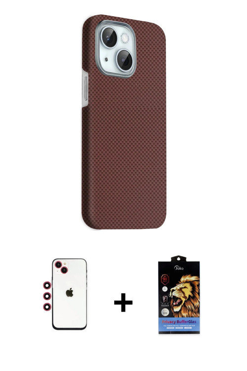 ieg™ iPhone 14 Kılıf Kozmos Klasik Prime - Siyah Buffer Hayalet Cam Ekran Koruyucu + Kırmızı Shine K