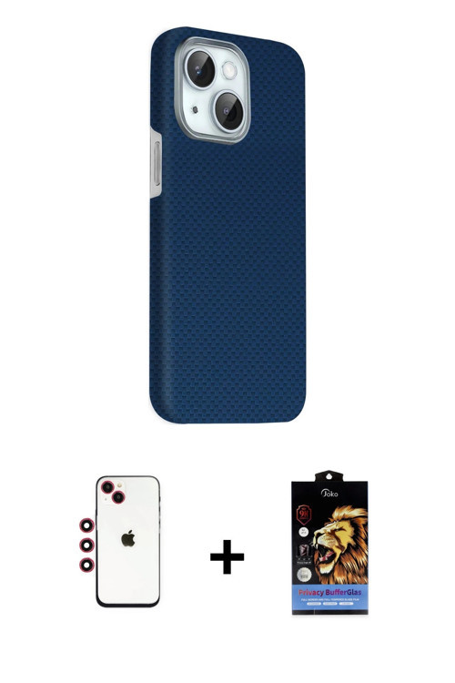 ieg™ iPhone 14 Kılıf Kozmos Klasik Prime - Siyah Buffer Hayalet Cam Ekran Koruyucu + Kırmızı Shine K