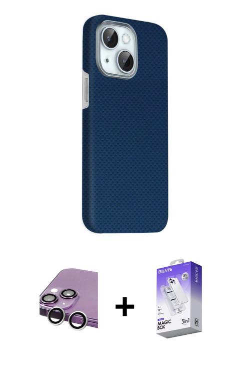 ieg™ iPhone 14 Kılıf Kozmos Klasik Prime - Siyah Bilvis 5in1 3D Magic Cam Ekran Koruyucu + Gümüş Raz