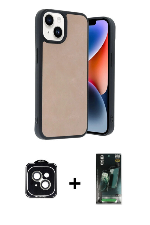 ieg™ iPhone 14 Kılıf Kıvılcım Işık Serisi - Şeffaf 360 Full Body Arka Koruyucu + Yeşil PVD Metal Kam