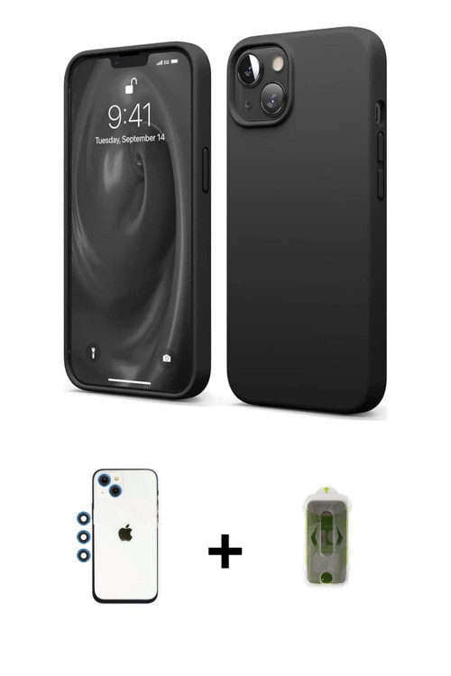 ieg™ iPhone 14 Kılıf Kozmos Yansıma Özel Seri - Siyah Joko Magic 5D Hayalet Cam + Mavi Shine Kamera