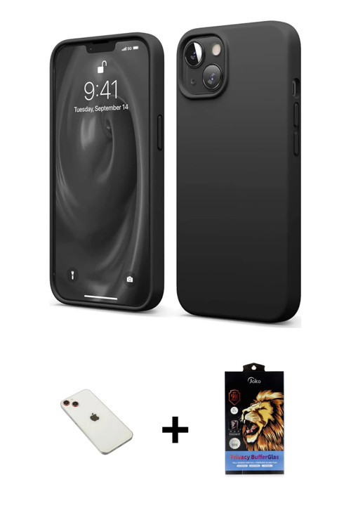ieg™ iPhone 14 Kılıf Kozmos Yansıma Özel Seri - Siyah Buffer Hayalet Cam Ekran Koruyucu + Kırmızı Di