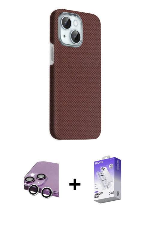 ieg™ iPhone 14 Kılıf Kozmos Klasik Prime - Siyah Bilvis 5in1 3D Magic Cam Ekran Koruyucu + Gümüş Raz